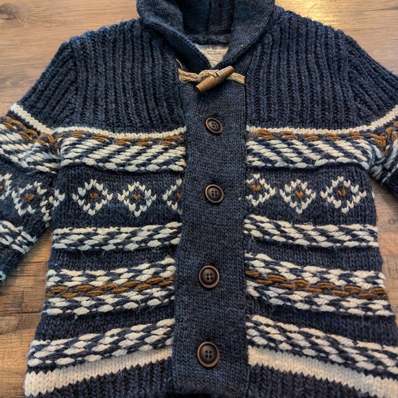 Zara Blue and Brown Cardigan Sweater with Shawl Collar - Picture 3 of 5